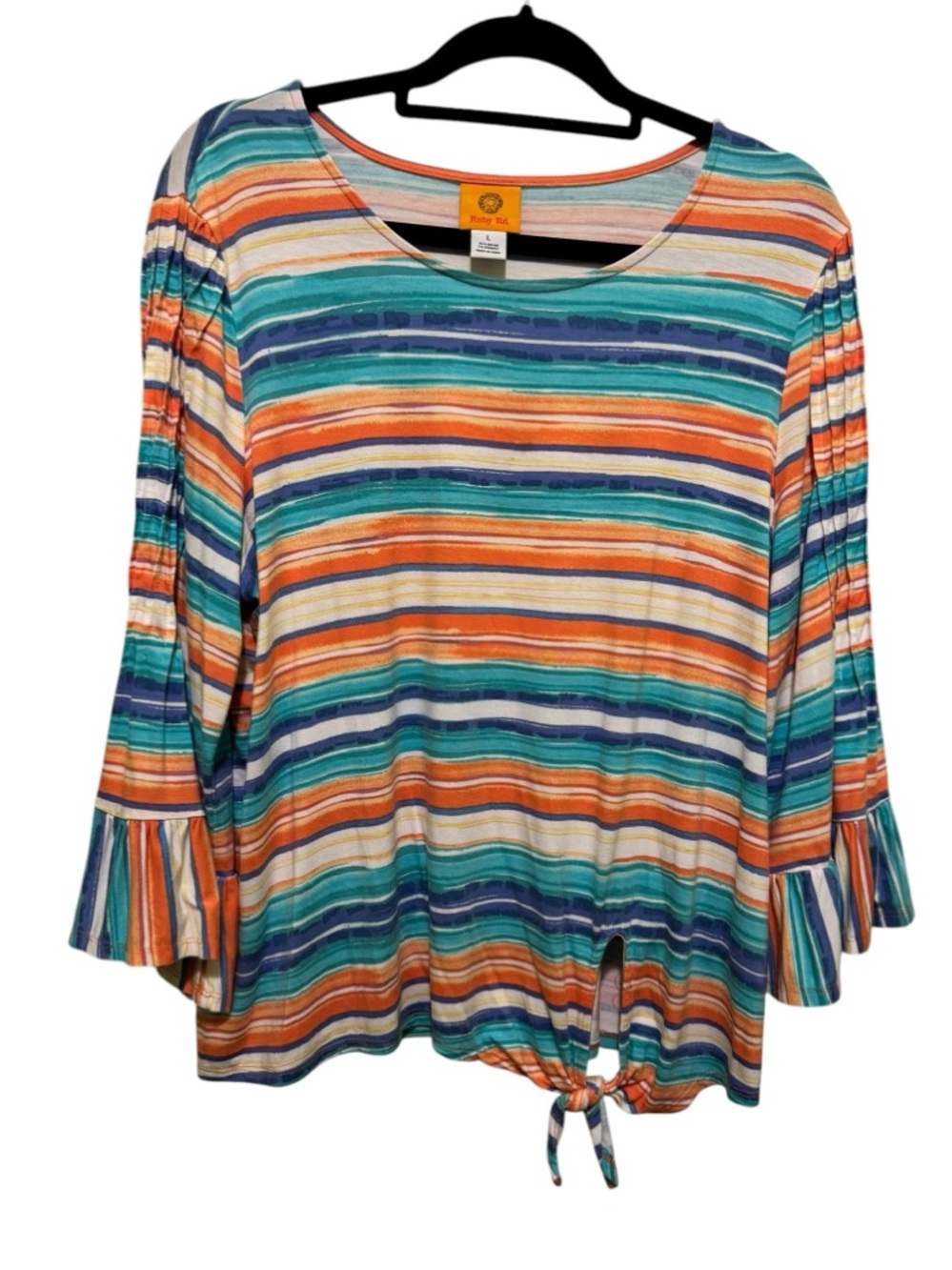Ruby Rd. Multicolor Striped Long-Sleeve Tie-Hem‎ Tee